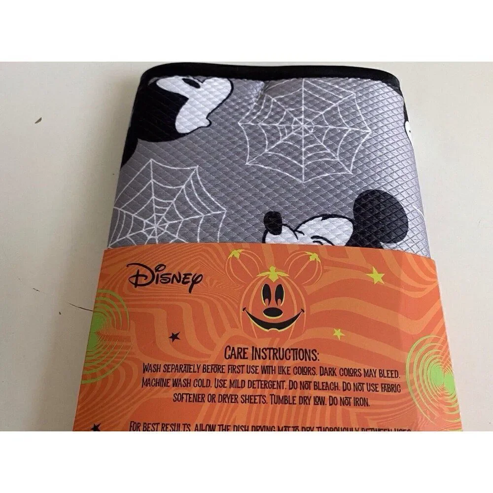 Disney Mickey Mouse Halloween Drying Mat 16”x18” Spider‎ Webs Grey NEW